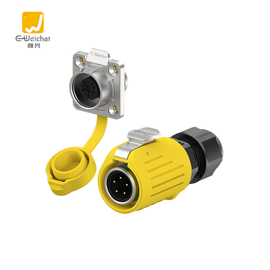 LP16型5芯黄色金属焊接款电源法兰防水连接器航空插头插座