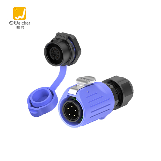 LP16型5芯蓝色塑胶焊接款10A电源面板防水连接器航空插头插座