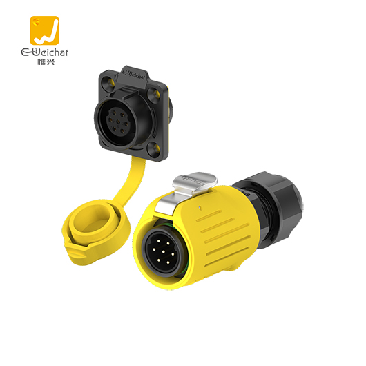 LP16型7芯黄色塑胶焊接款电源法兰防水连接器航空插头插座