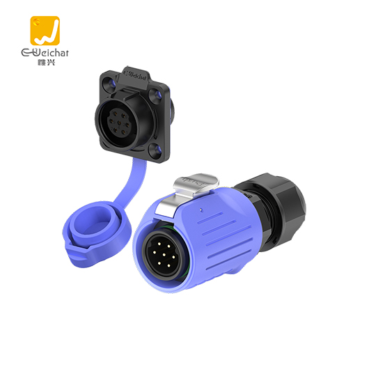 LP16型7芯蓝色焊接款10A电源法兰塑胶款防水连接器航空插头插座