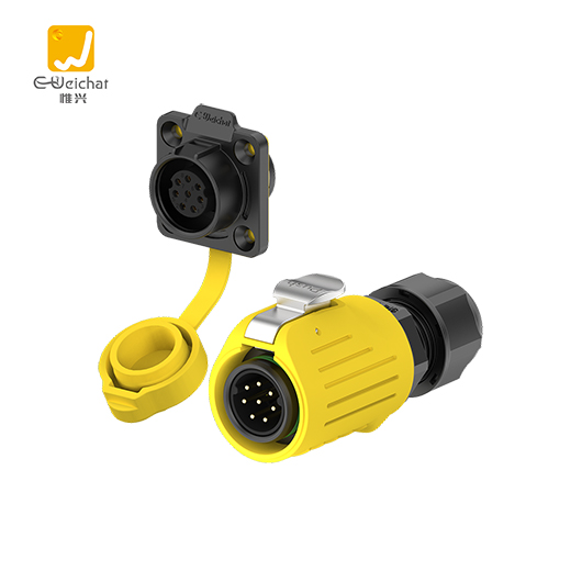 LP16型8芯黄色塑胶焊接款电源法兰防水连接器航空插头插座
