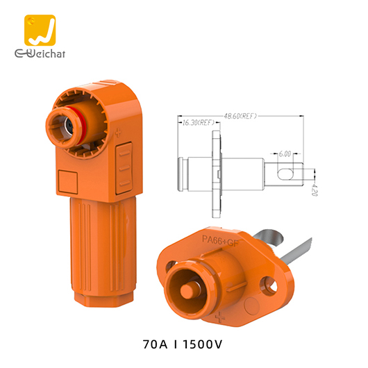 惟兴光孔式橙色E100正极IP67防水100A不可旋转储能连接器