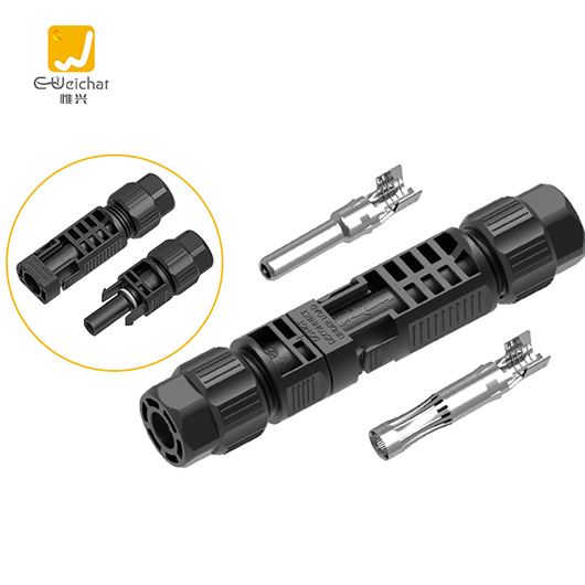 惟兴PV4系列25A手工解锁冲压针线对线太阳能光伏IP68防水连接器