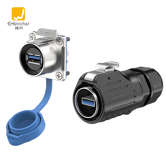 LP24型USB3.0法兰金属防水连接器高速传输IP68户外航空插头插座