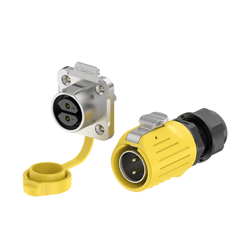 LP20型2芯锁线款黄色20A电源法兰式金属+塑料防水连接器