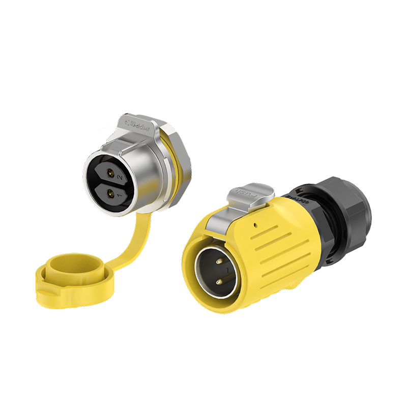 LP20型2芯锁线款黄色20A电源面板式金属+塑料防水连接器