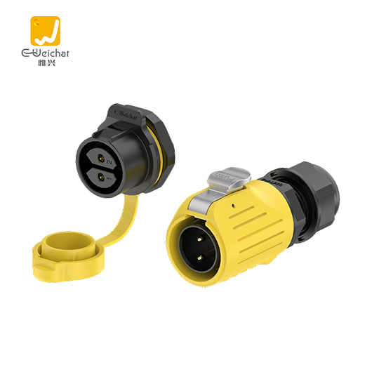 LP20型2芯焊接款黄色20A电源面板式全塑料防水连接器