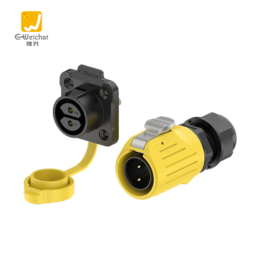 LP20型2芯焊接款黄色20A电源法兰式全塑料防水连接器